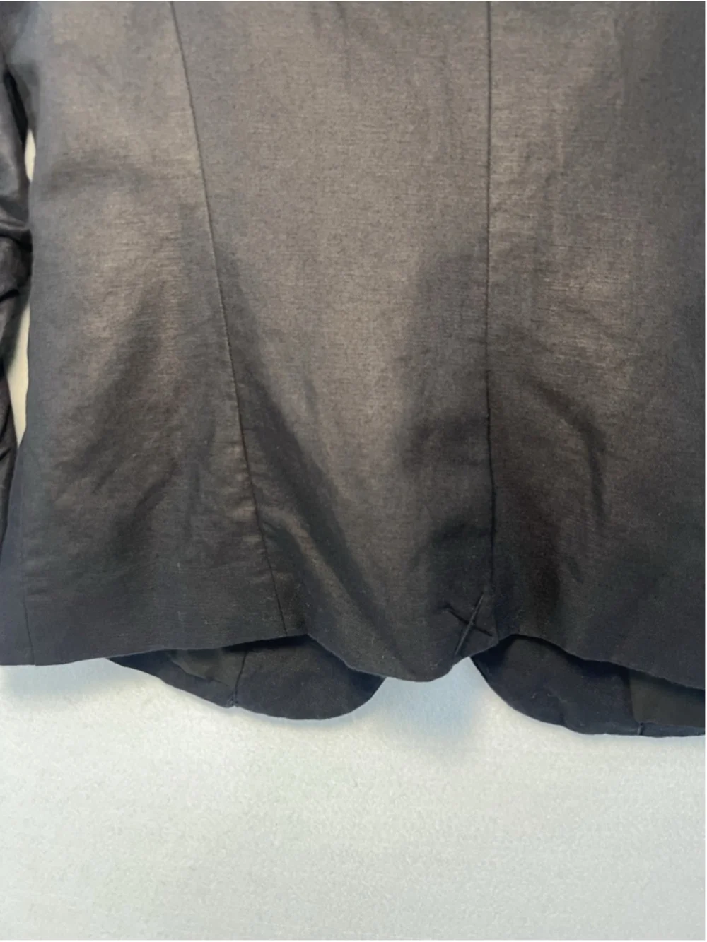 The Limited Blazer Button Front Ruched Sleeve Black Peak Collar Woman Size M
